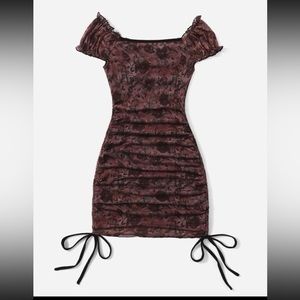 Butterfly & Floral Print Drawstring Dress Size L NWT